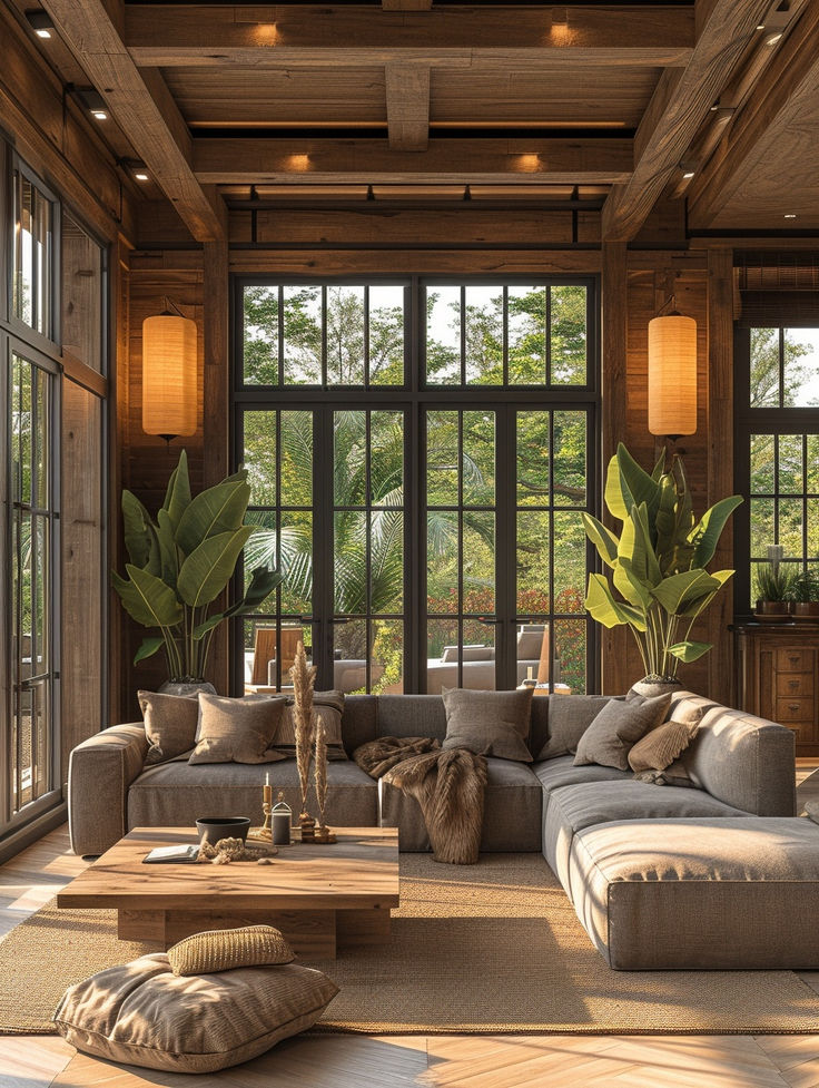Open Concept Living Room Wood Ceilings and Beams